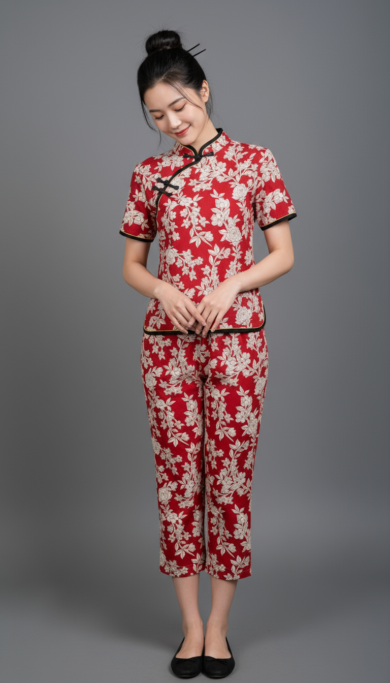 Red Floral Machai Set