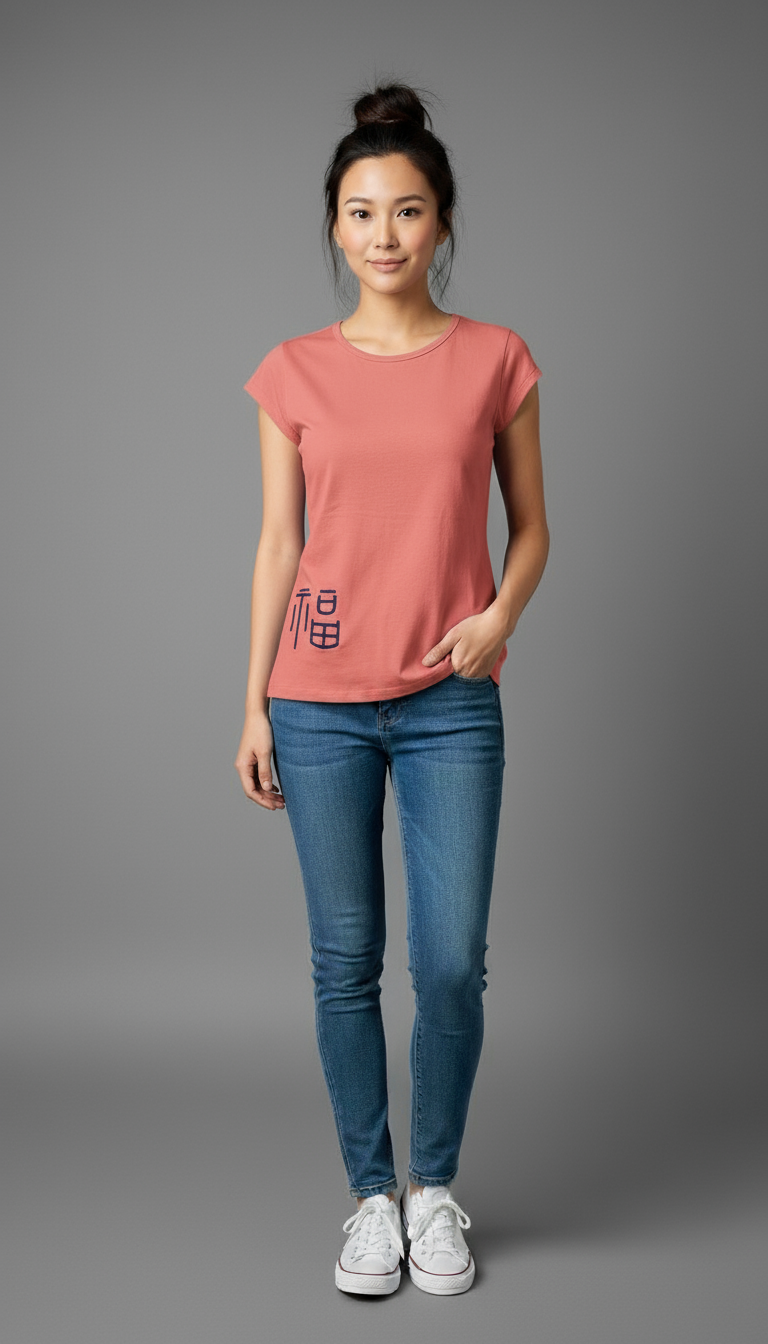 Prosperity Embroidered Short-sleeved Salmon Pink T-shirt