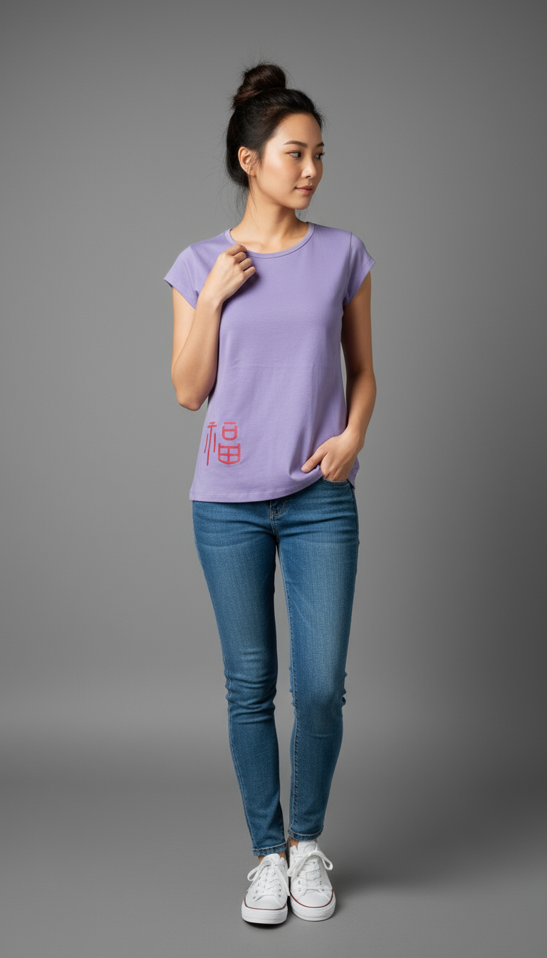 Prosperity Embroidered Short-sleeved Purple T-shirt