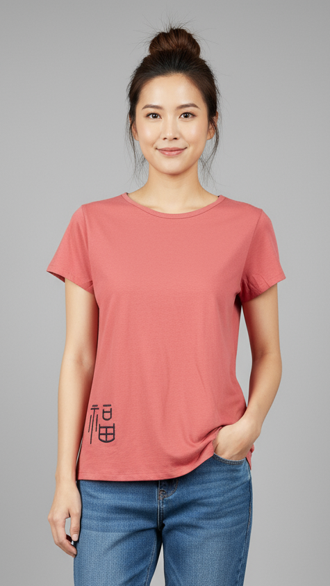 Prosperity Embroidered A-line Salmon T-shirt