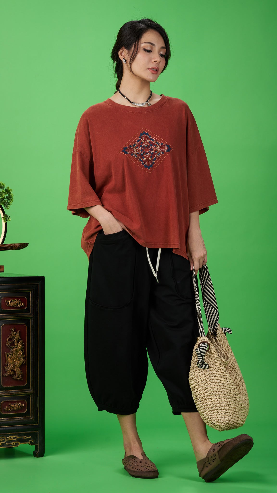 Oversized Drop-shoulder Maroon Stone-washed Cotton T-shirt