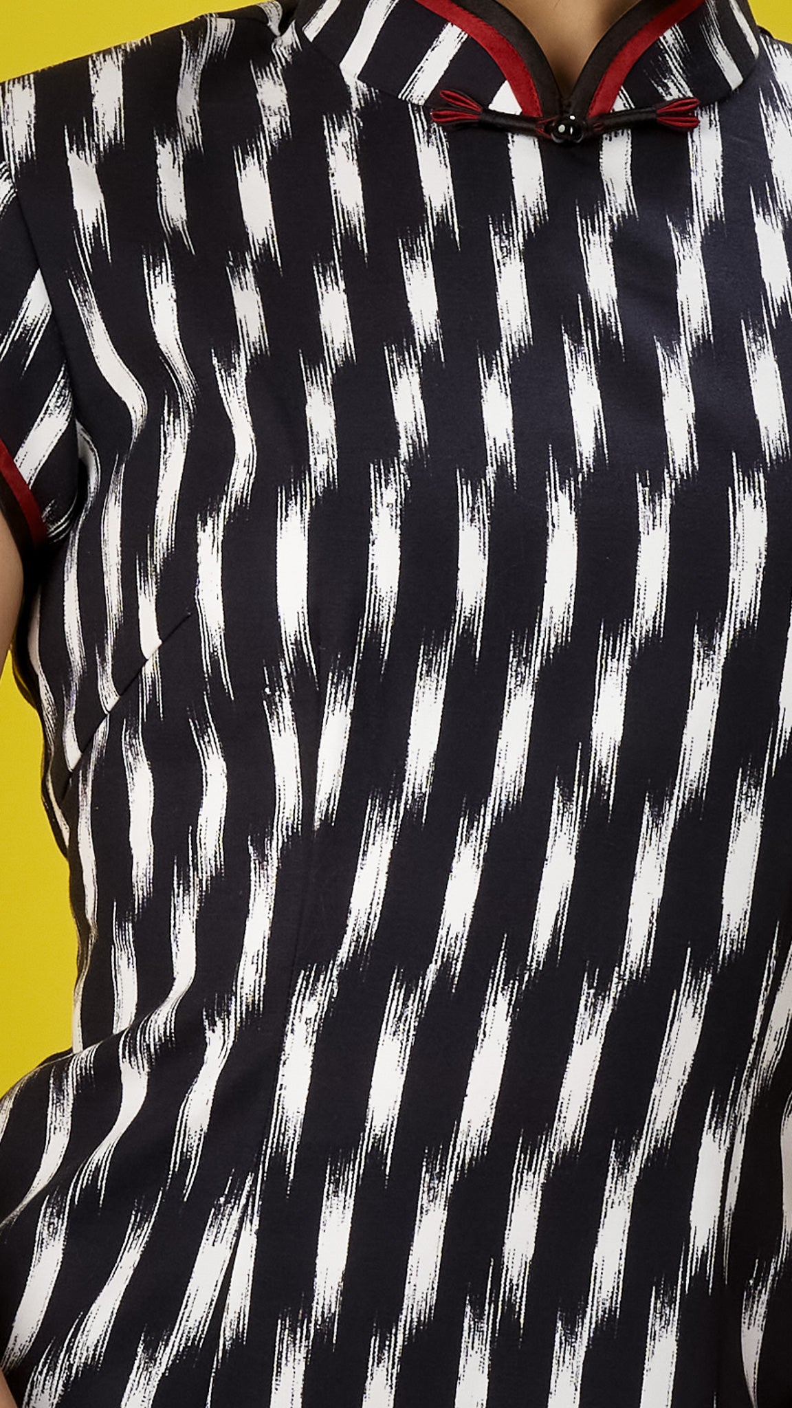 Black & White Print Cotton Stretch Cheong Sam