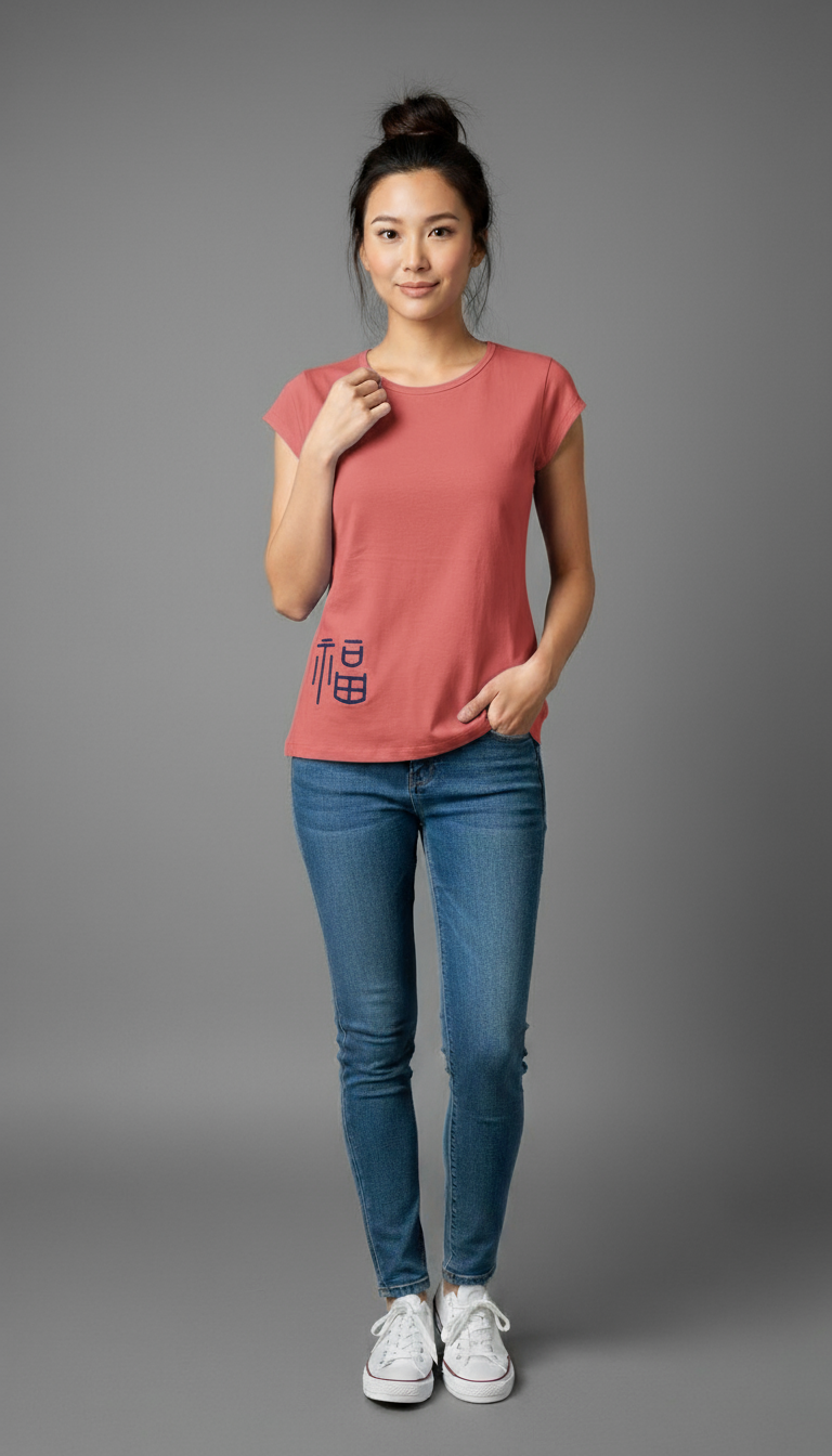 Prosperity Embroidered Short-sleeved Salmon Pink T-shirt
