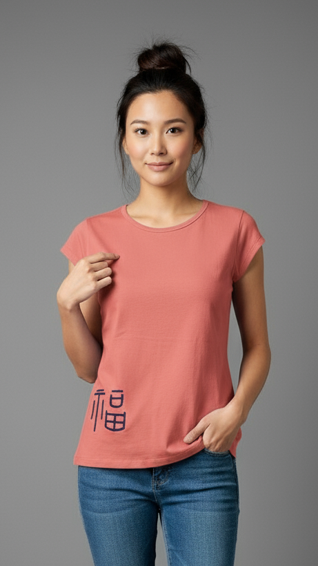 Prosperity Embroidered Short-sleeved Salmon Pink T-shirt