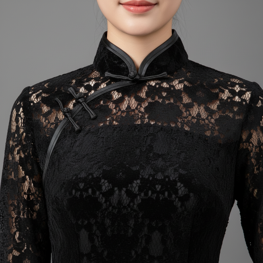 Black Velvet Lace Black Lined Cheong Sam