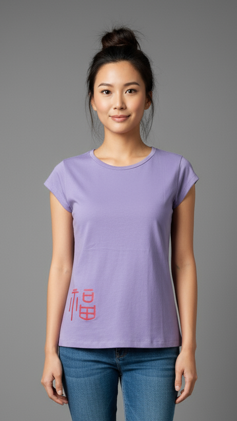 Prosperity Embroidered Short-sleeved Purple T-shirt