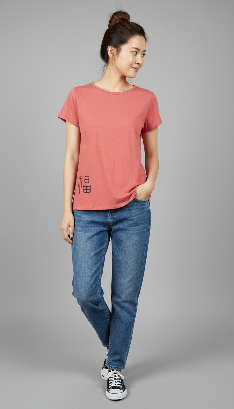 Prosperity Embroidered A-line Salmon T-shirt