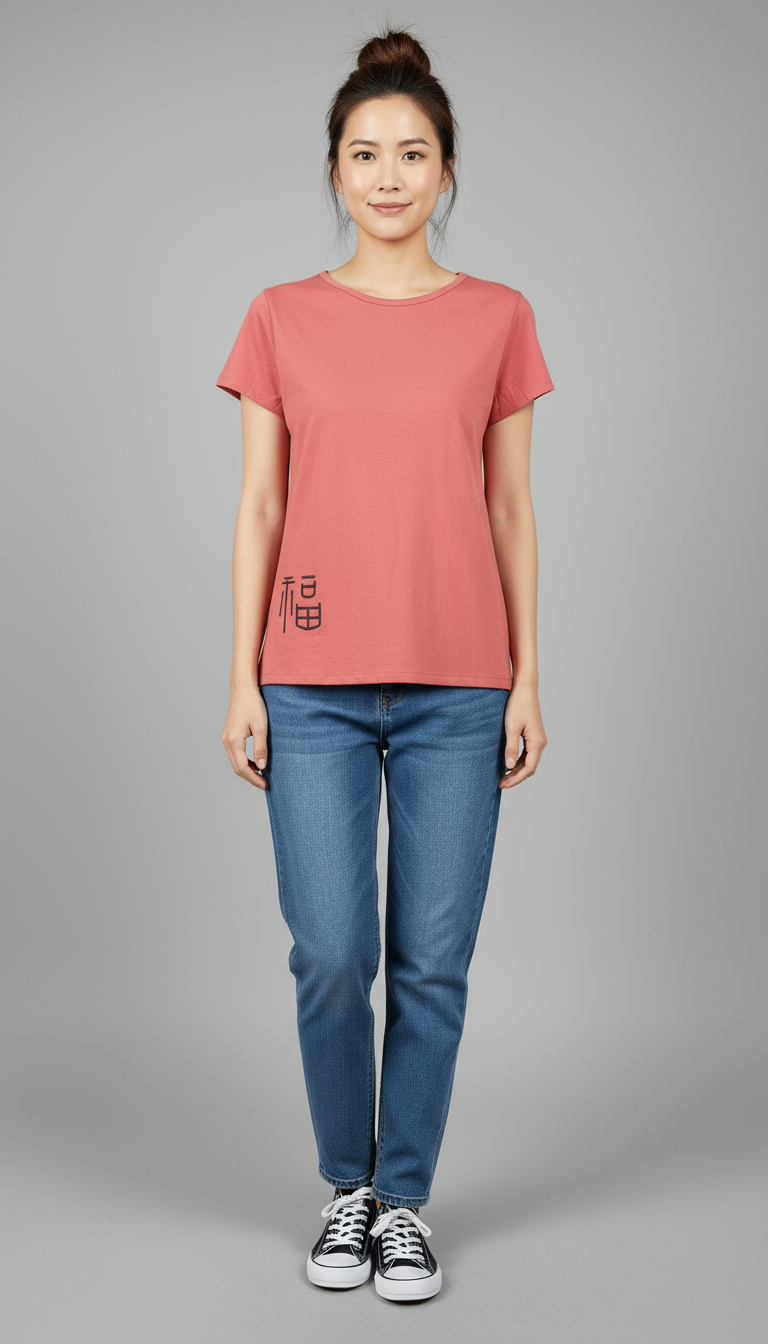Prosperity Embroidered A-line Salmon T-shirt