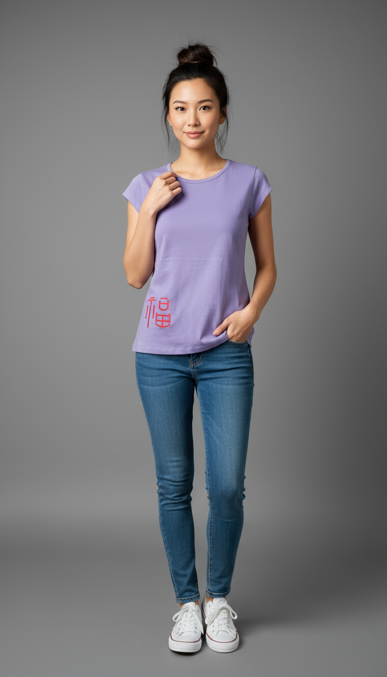 Prosperity Embroidered Short-sleeved Purple T-shirt